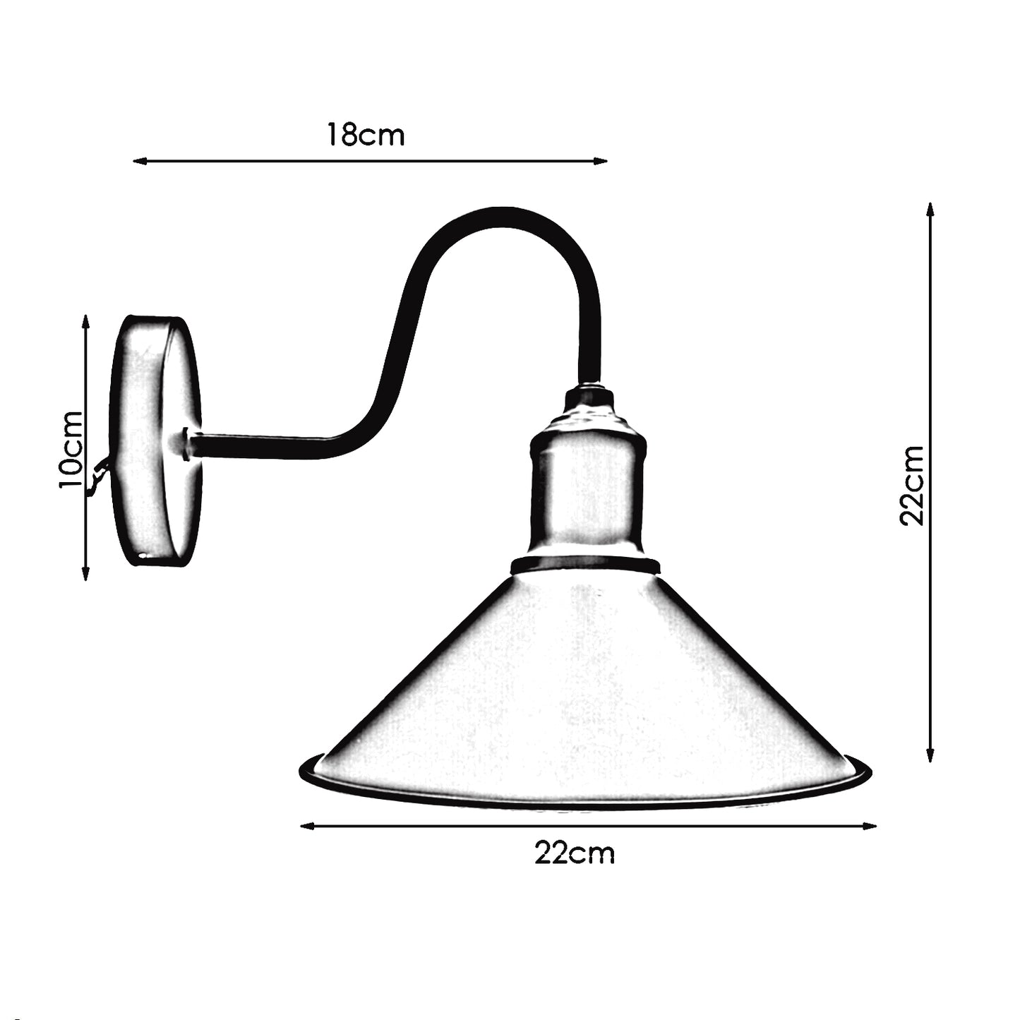 Vintage Industrial Yellow Wall Sconce E27 Bulb Holder Cone Lamp Shades-Size image