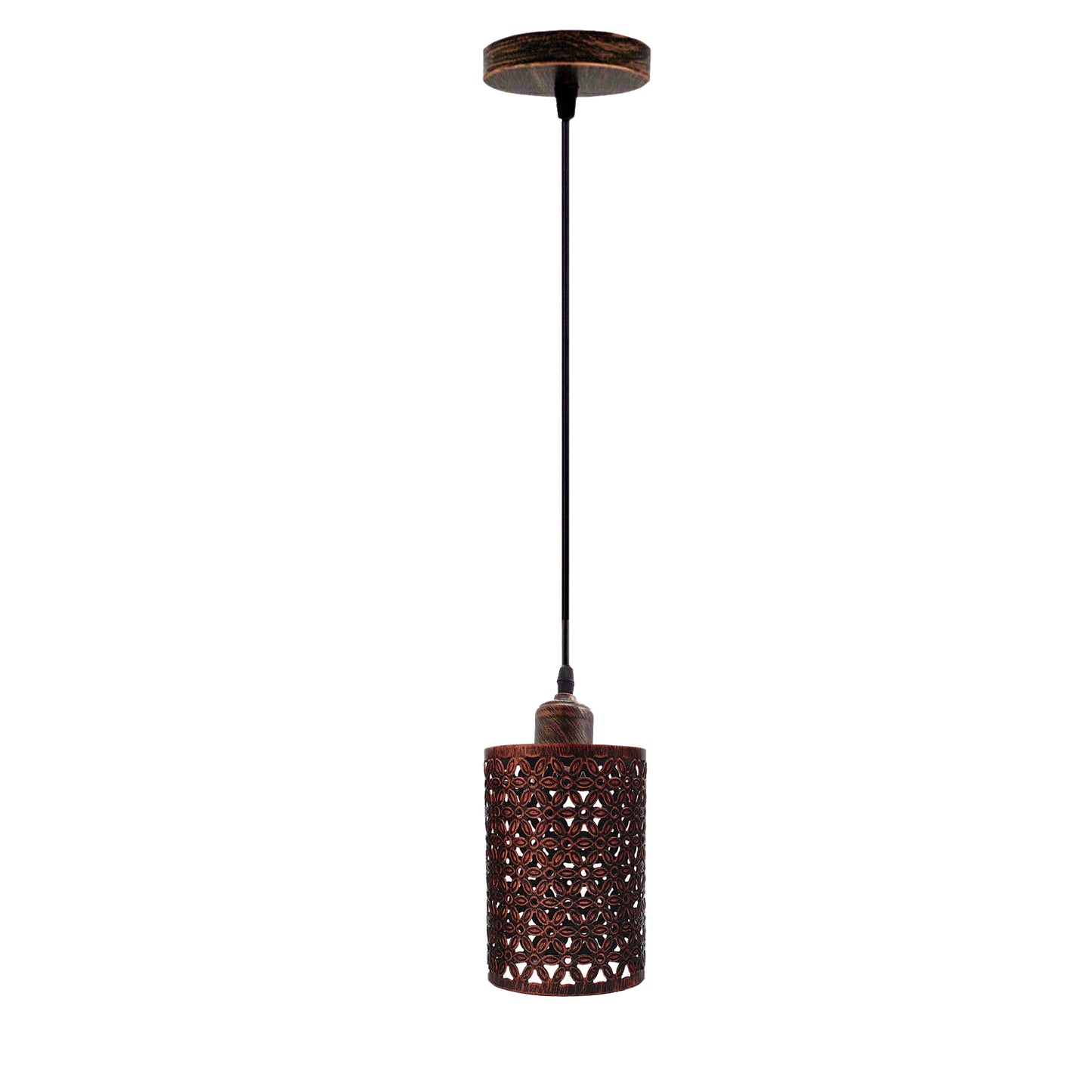 Rustic Red Pendant Light with Drum Cage