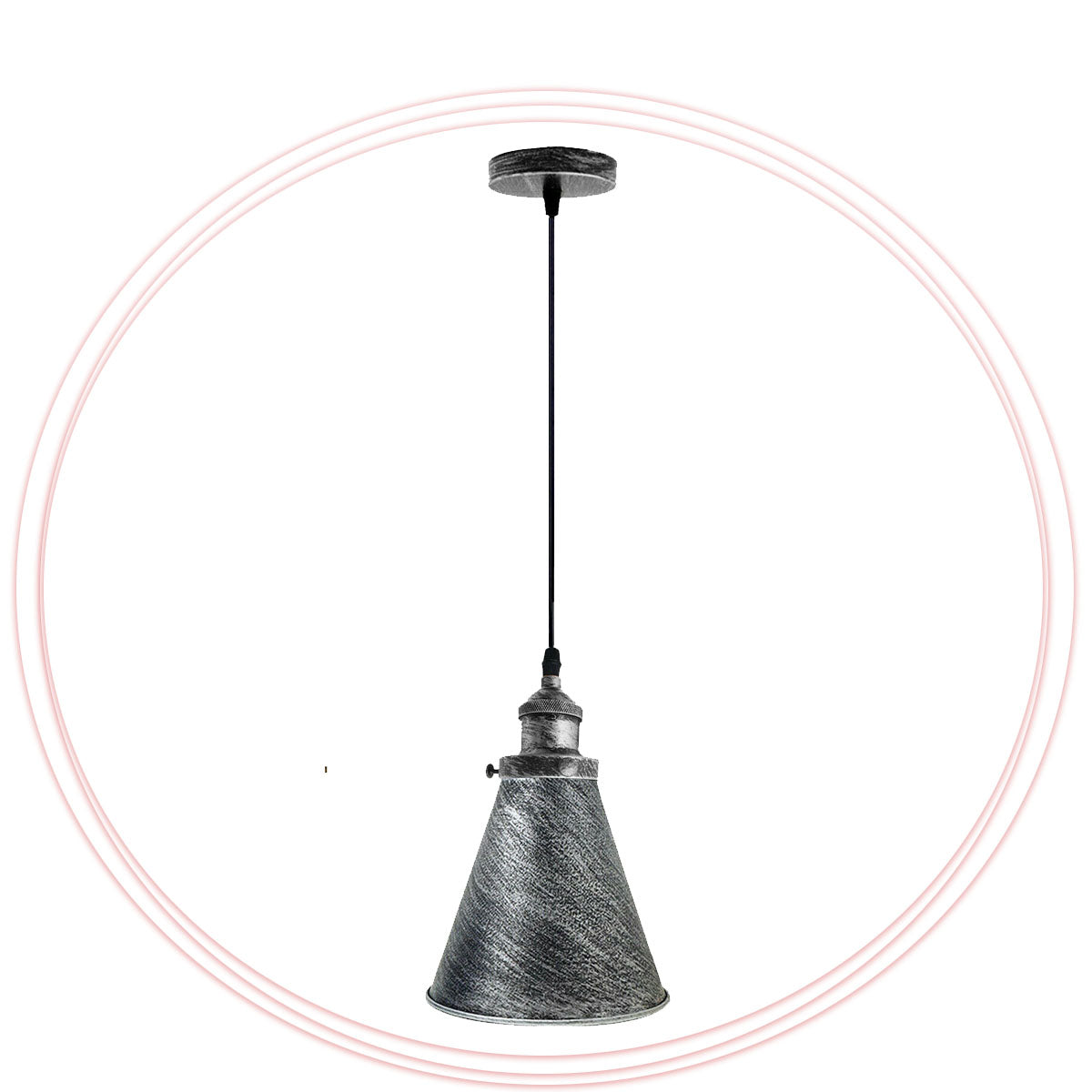 Brushed Silver Vintage Rustic Cone Hanging Lighting Pendants