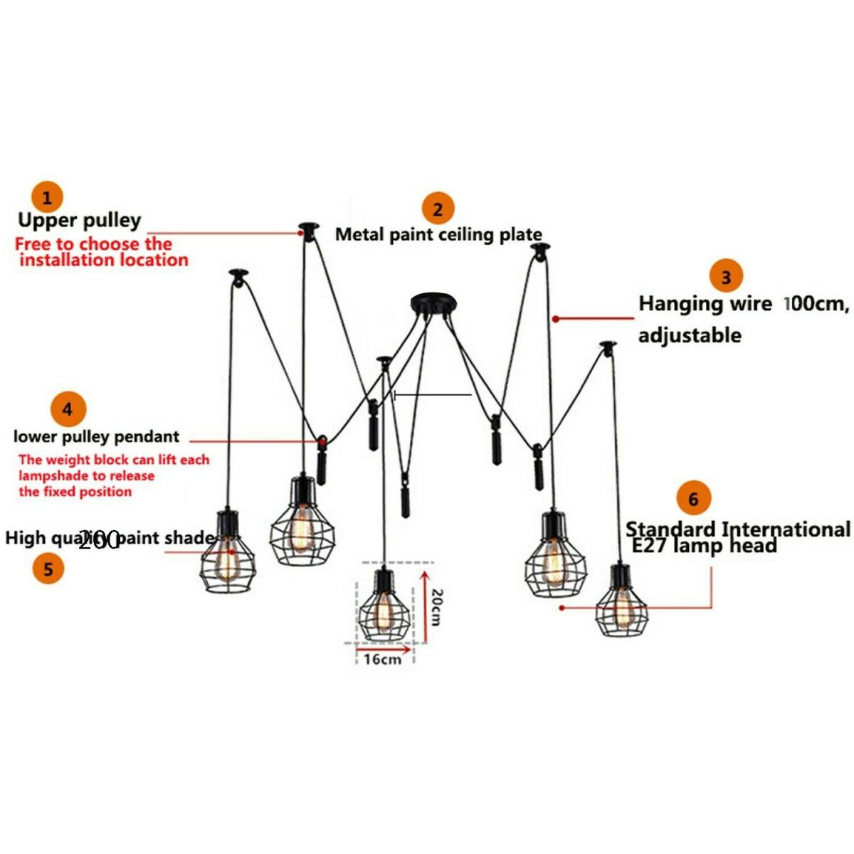 Spider pendant light with wire cage shades