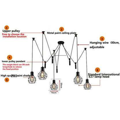 Spider pendant light with wire cage shades