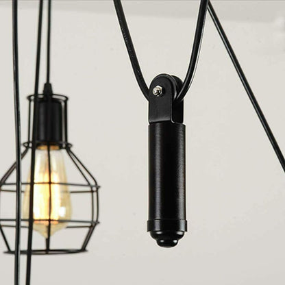 Spider pendant light with wire cage shades