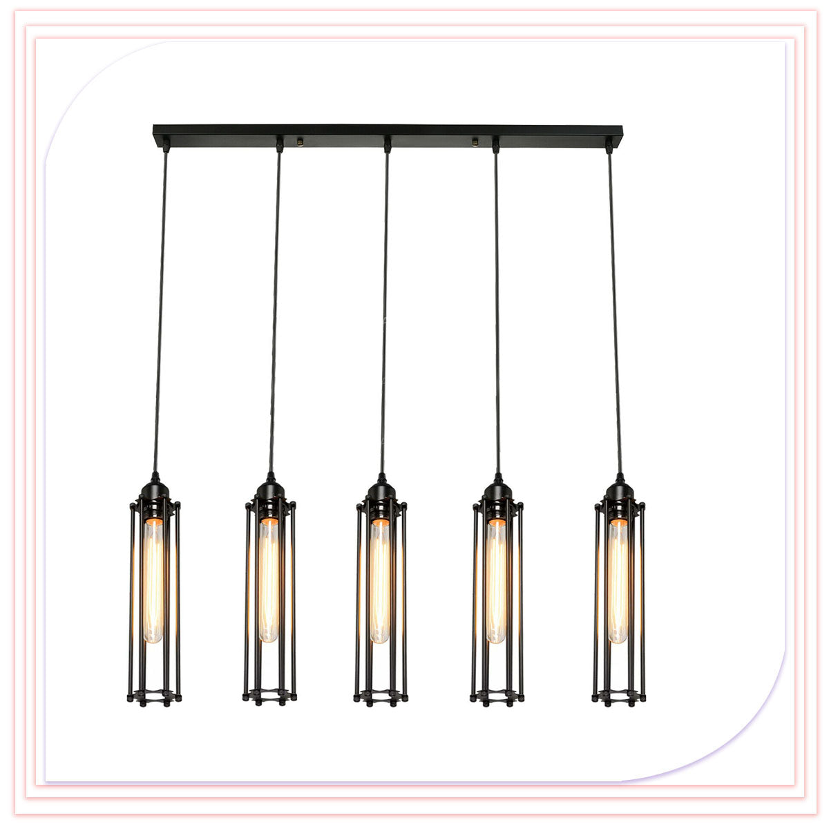 Vintage Long Tube Metal Cage E27 lamp holder Pendant Light