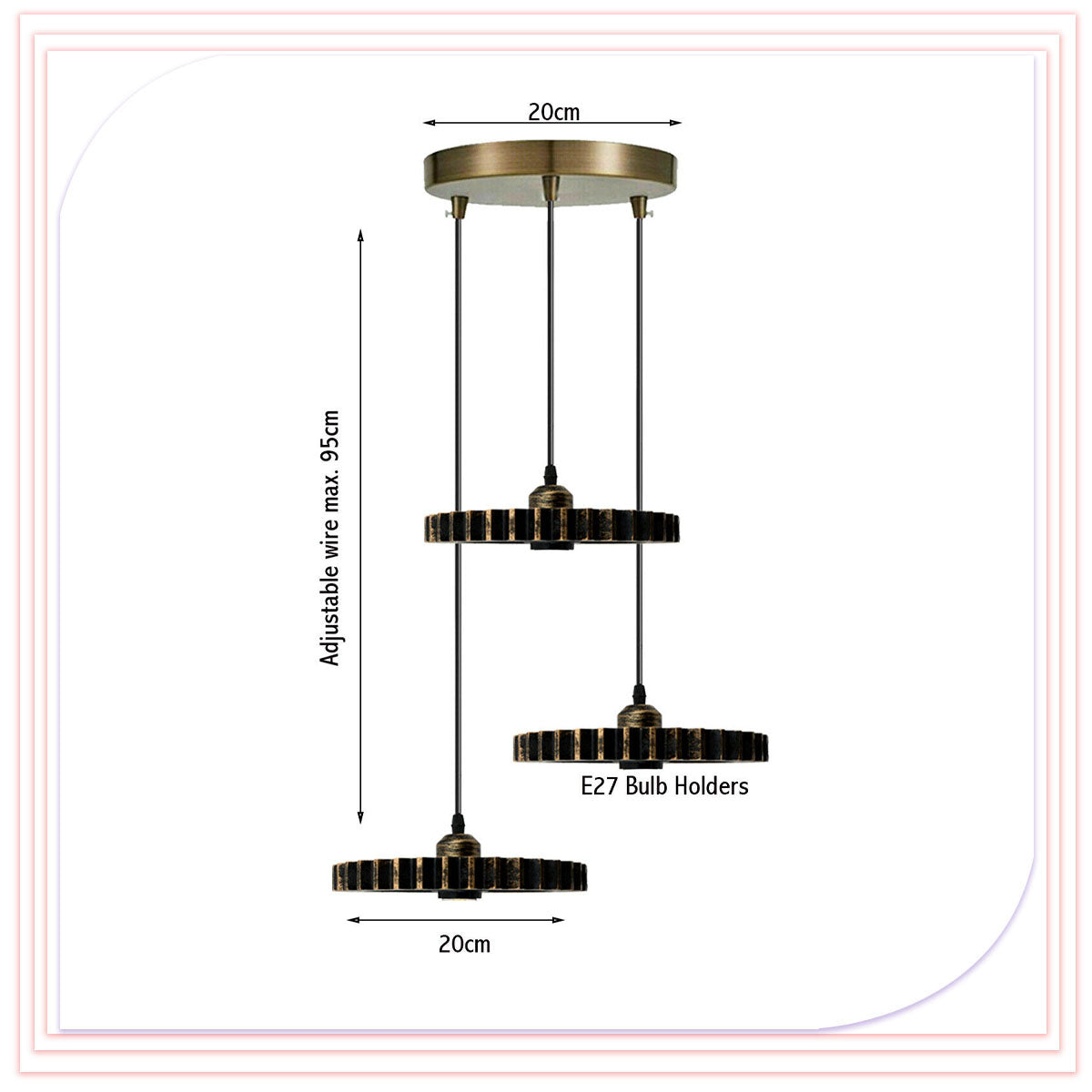 3 Head Wheel Shaped Ceiling Lamp - Size Image