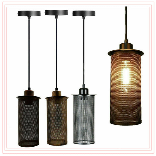 Vintage Industrial Painted finish Metal Drum Cage Pendant Light