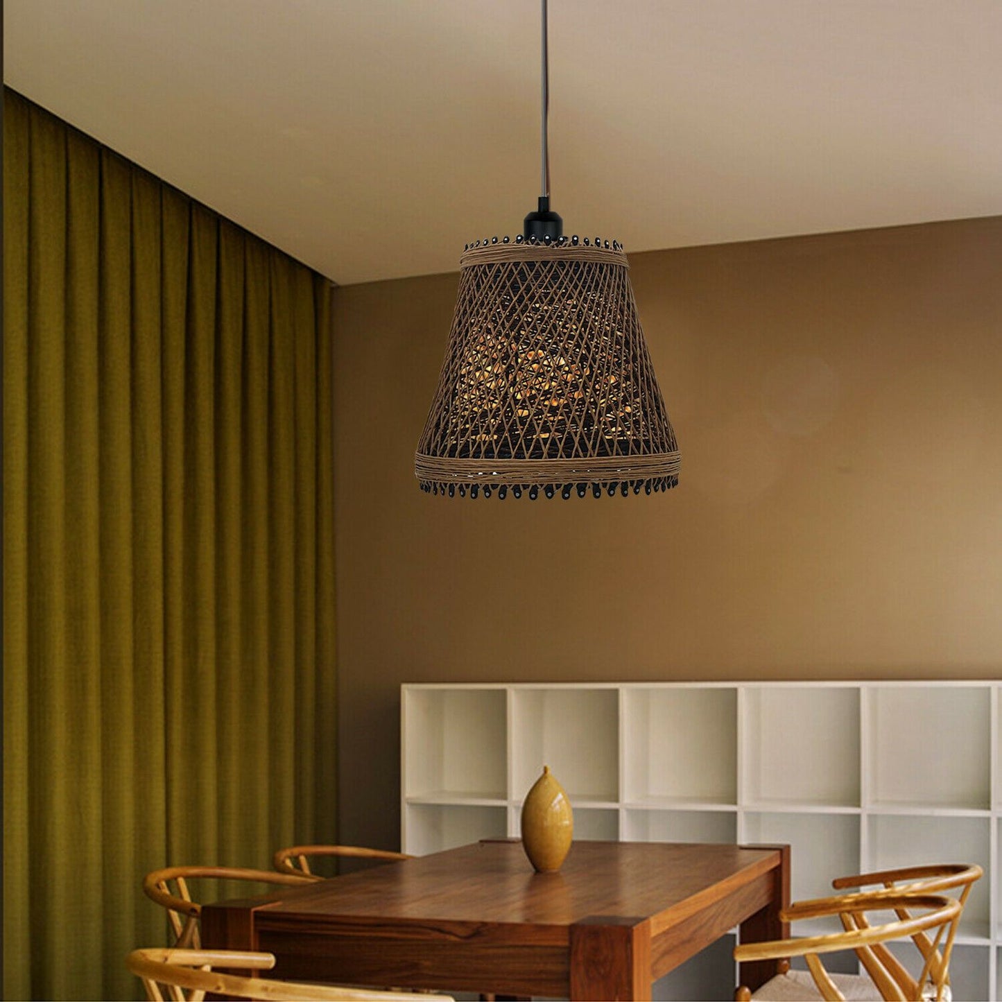 Vintage Modern Woven Rattan Cage Pendant Hanging Lighting-Application Image