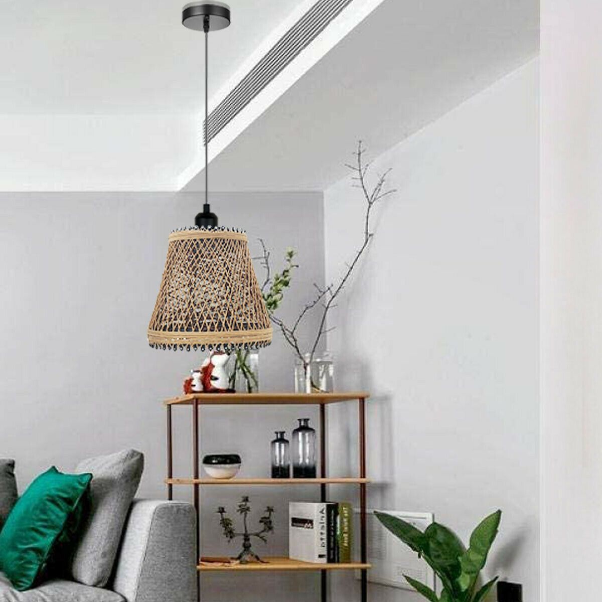 Vintage Modern Woven Rattan Cage Pendant Hanging Lighting-Application Image