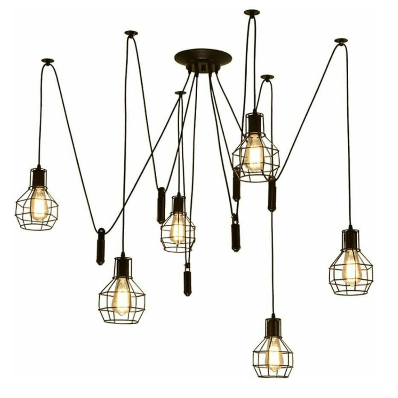 Spider pendant light with wire cage shades