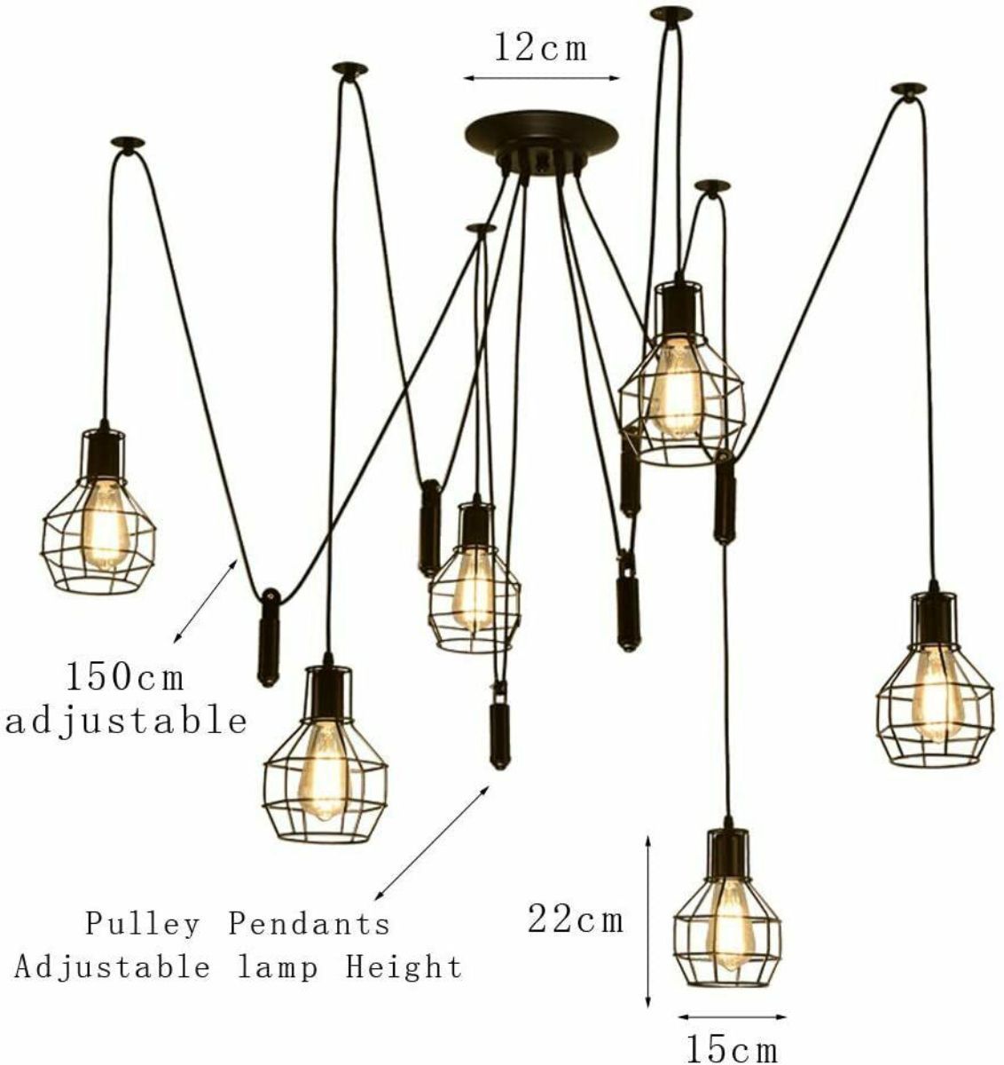 Spider pendant light with wire cage shades