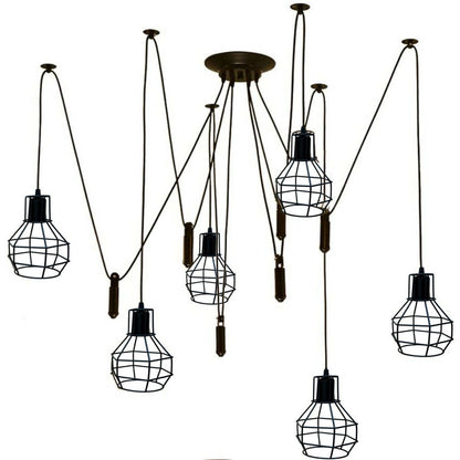 Spider pendant light with wire cage shades