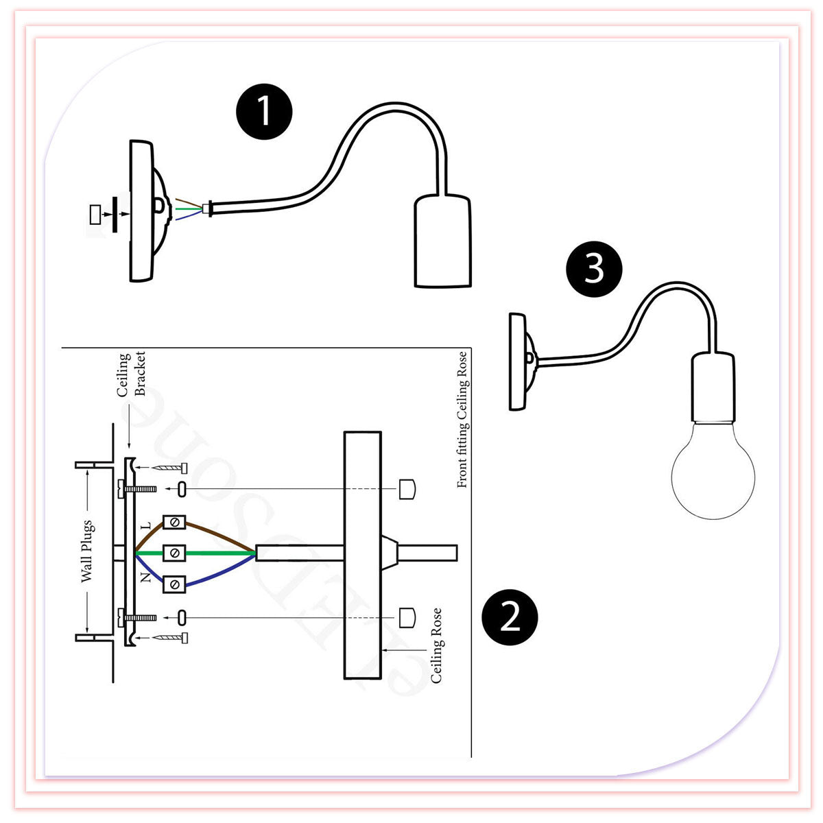 Modern  Black Wall Sconce Light  Lamp Holder- Instruction Image