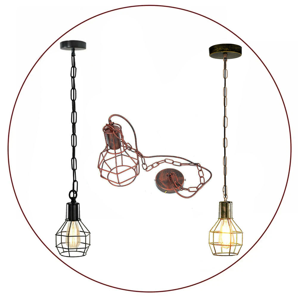 Vintage Metal Hanging Pendant Ceiling Wire Cage Spider Lamp